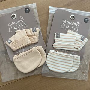 NWT Goumi Kids Baby Mitts Set Dune Stripe & Dune SZ 3-6 mo Bamboo Cream Mittens